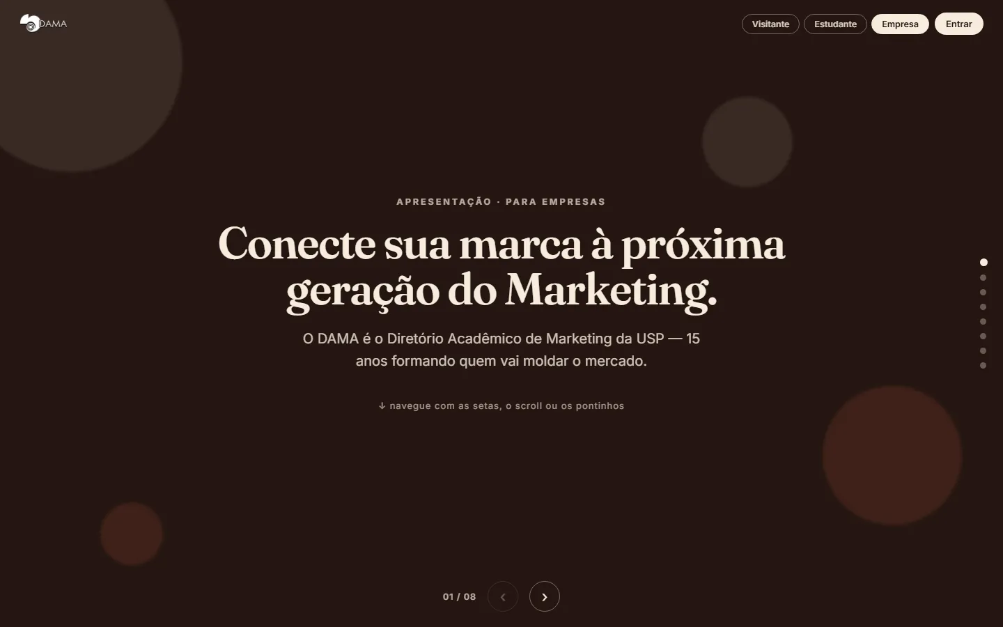 Tela 1 de 8 da apresentação para empresas