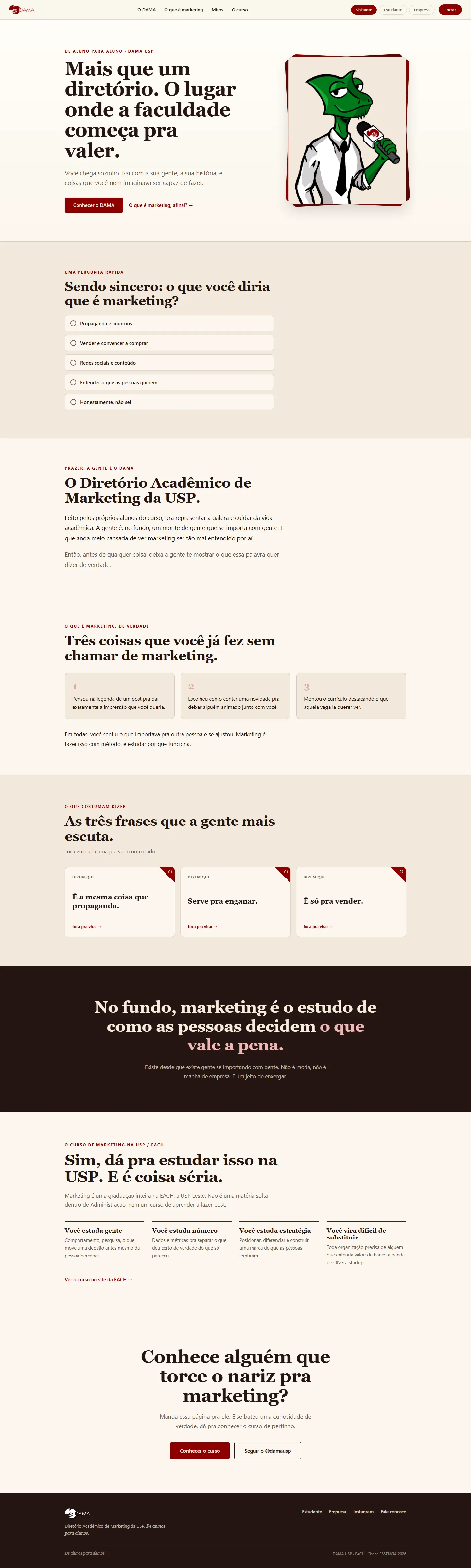 A página do visitante:
